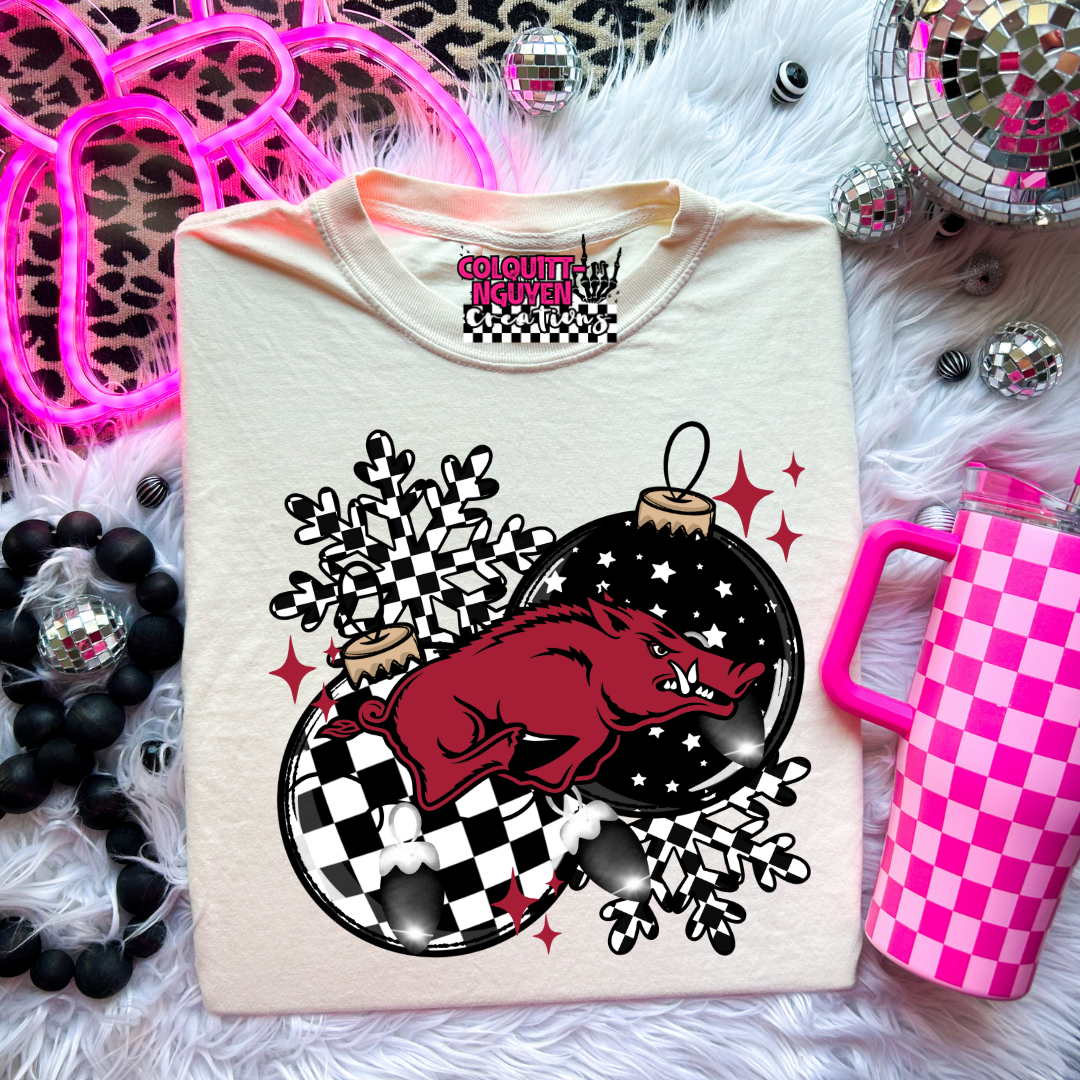 Checkered Ornament - Razorbacks