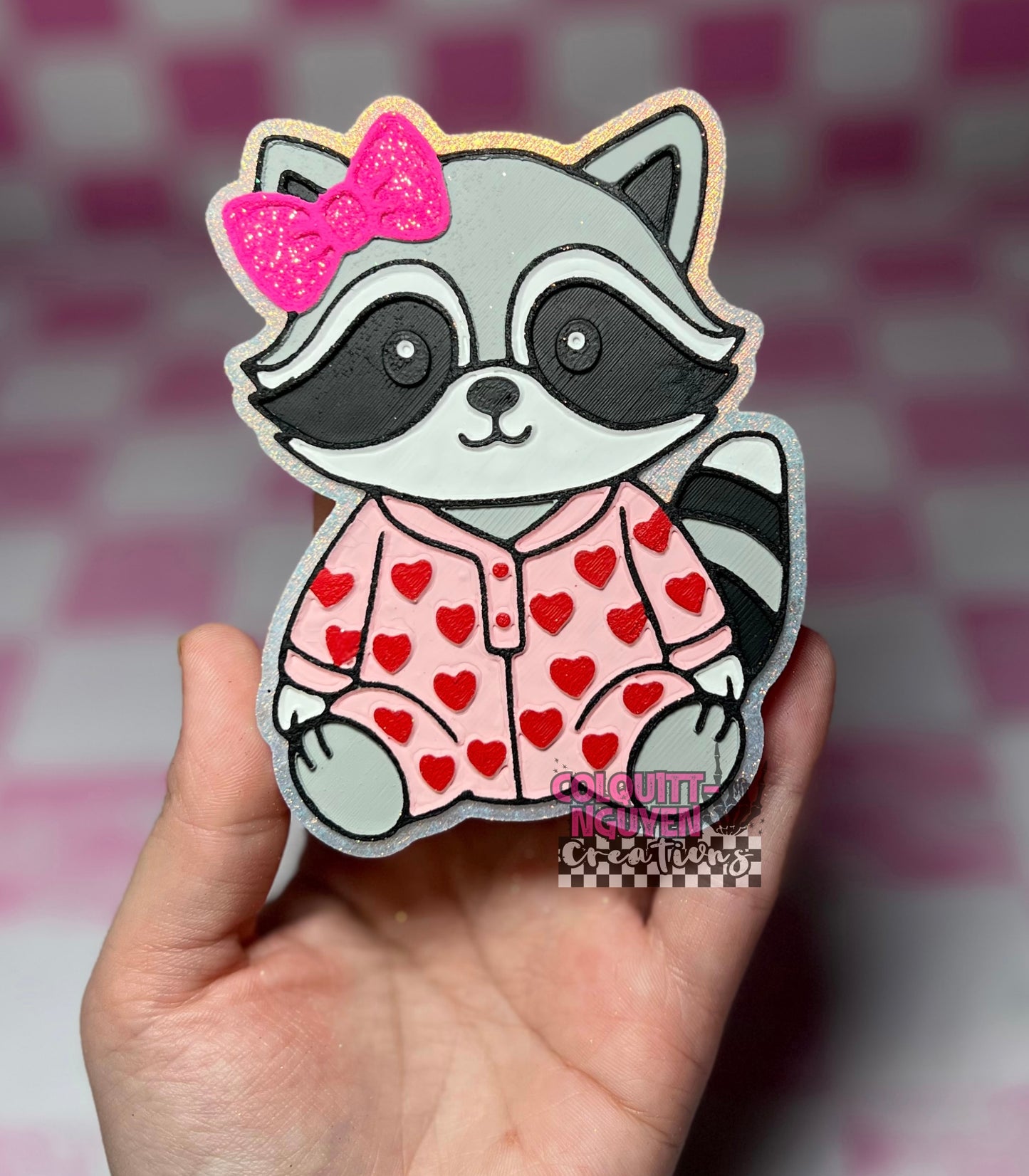 Raccoon In Heart Pajamas
