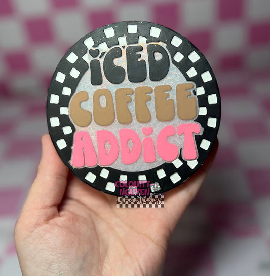 Iced Coffee Addict Checkered Round