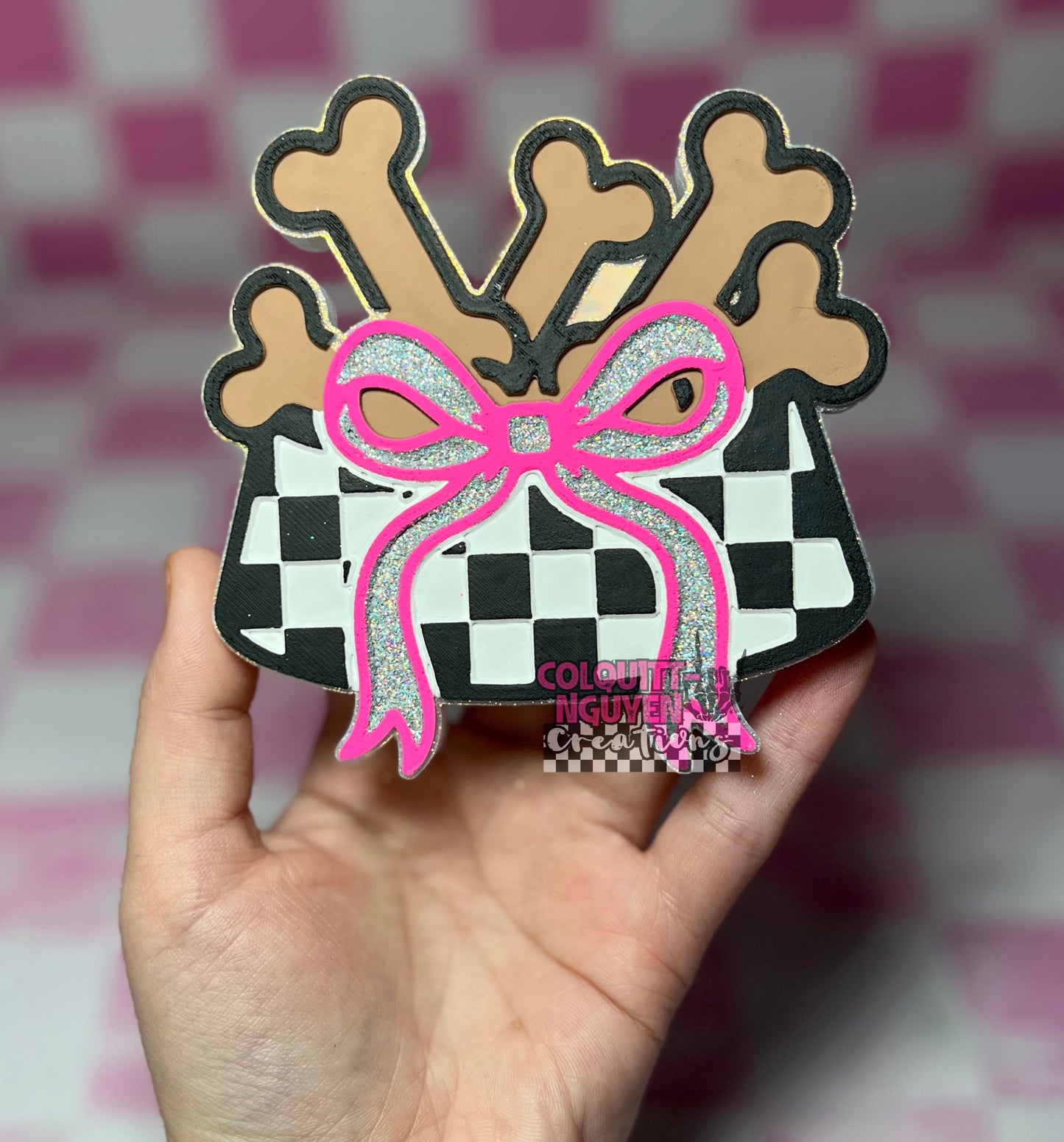 Checkered Dog Bowl With Bones