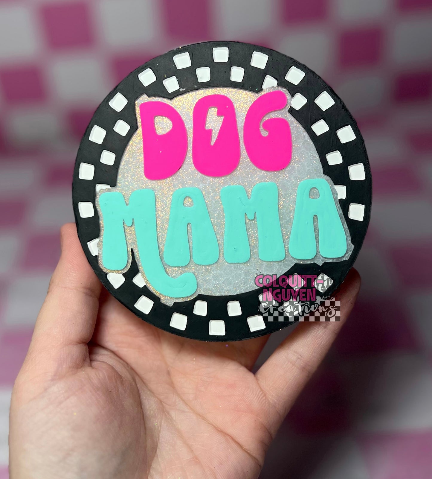 Dog Mama Checkered Round