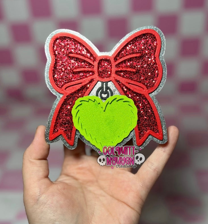 Green Heart Charm W Bow