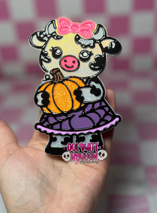 Spiderweb Dress Cow Holding Pumpkin